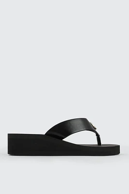 Ardene Wedge Flip-Flops with Metallic Detail Sandals in | Size | Faux Leather | Eco-Conscious