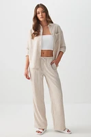 Ardene Striped Wide Leg Pants in Beige | Size Large | Polyester
