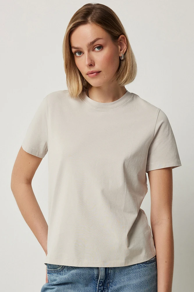 Ardene Basic Relaxed T-Shirt in Beige | Size | Cotton/Elastane | Eco-Conscious