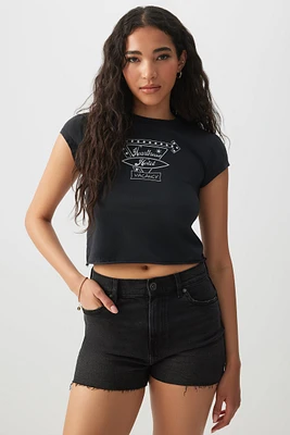 Ardene Crop Cap Sleeve Graphic T-Shirt in | Size | Cotton/Elastane