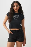 Ardene Crop Cap Sleeve Graphic T-Shirt in | Size | Cotton/Elastane