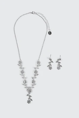 Ardene Floral Necklace and Earrings Set in Silver | Stainless Steel