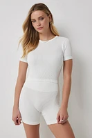 Ardene Crop Seamless Crew Neck T-Shirt in | Size | Polyester/Nylon/Elastane