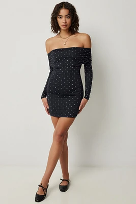 Ardene Contour Off The Shoulder Mini Dress in Black | Size | Elastane/Polyamide