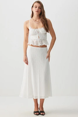 Ardene Textured Mesh Long Flowy Skirt in White | Size | Polyester/Nylon/Elastane