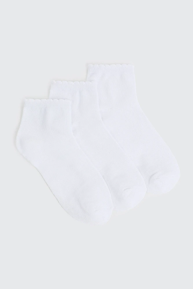 Ardene 3-pack Scalloped Edge Demi Crew Socks in | Polyester/Spandex