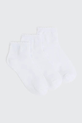 Ardene 3-pack Scalloped Edge Demi Crew Socks in | Polyester/Spandex