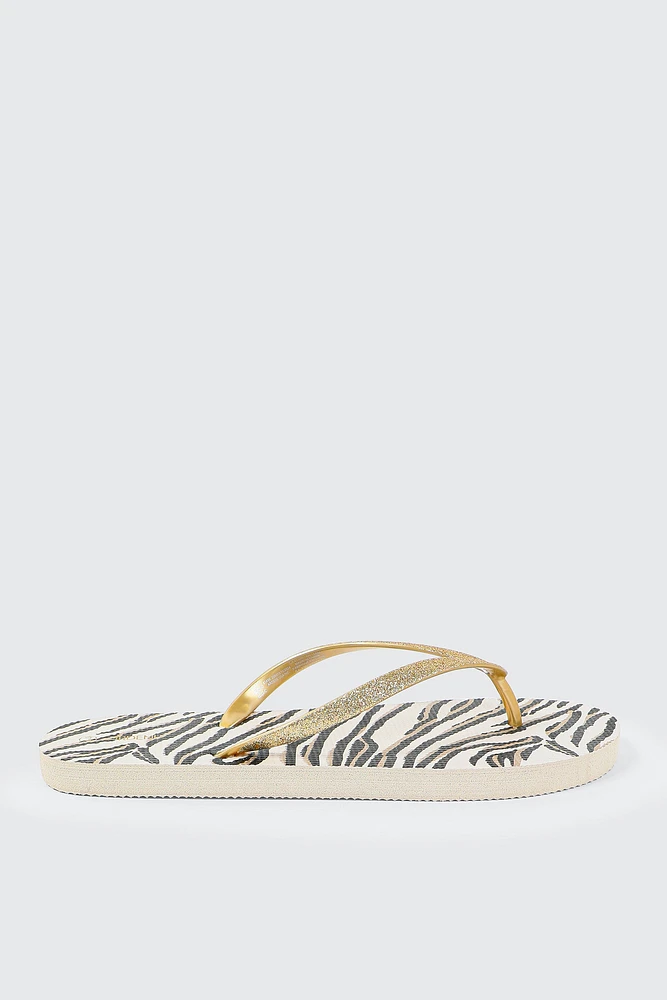 Ardene Tiger Print Flip-Flops Sandals | Size | Eco-Conscious