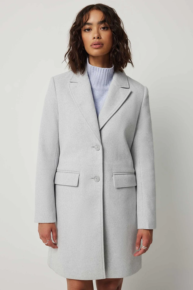 Ardene Two-Button Brushed Coat in Light Grey | Size Large | Polyester