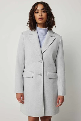 Ardene Two-Button Brushed Coat in Light Grey | Size Large | Polyester