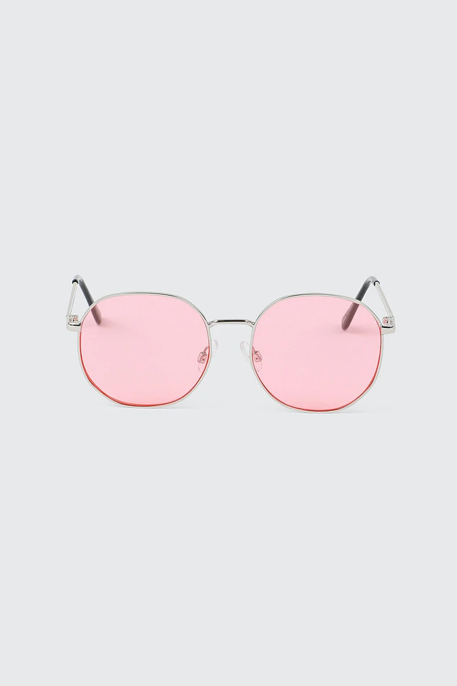Ardene Colored lense Round Sunglasses in Light Pink