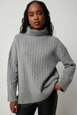 Ardene Cable Knit Turtleneck in Grey | Size | Polyester/Spandex