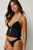 Ardene Smocked Tankini Top in Black | Size Medium | Polyester/Nylon/Spandex | Microfiber