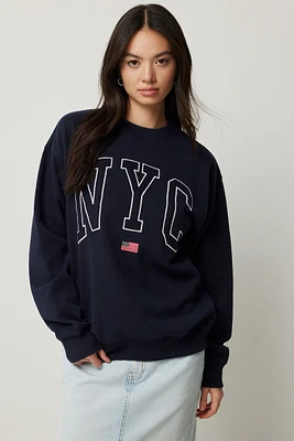 Ardene Graphic Sweatshirt in Dark Blue | Size | Polyester/Cotton | Fleece-Lined