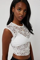 Ardene Sheer Lace Sleevless Top in White | Size Medium