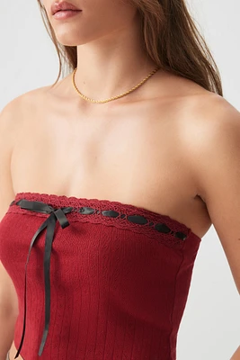 Ardene Crop Tube Top with Ribbon Trim in | Size | 100% Cotton