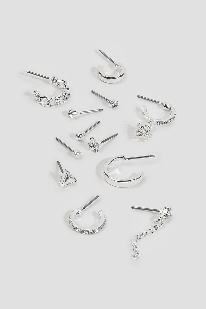 Ardene 12-Pack of Gold Toned Mix Earrings in Silver | Stainless Steel