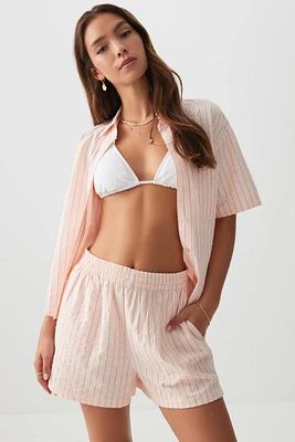 Ardene Striped Boxer Shorts in Light Pink | Size | Polyester/Polyamide/Viscose