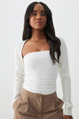 Ardene Ultra Crop Bolero in White | Size Small | Polyester/Nylon/Viscose