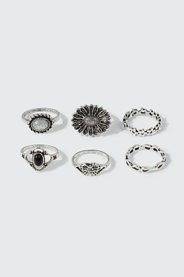 Ardene 6-Pack Antic Silver Assorted Rings | Size