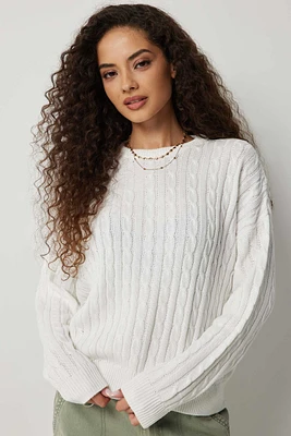 Ardene Oversized Cable Knit Sweater in White | Size Large