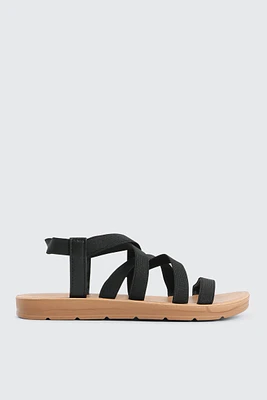 Ardene Elastic Strappy Sandals in Black | Size