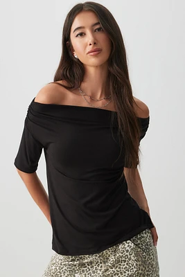 Ardene Off Shoulder Long T-Shirt in Black | Size | Elastane/Viscose