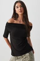 Ardene Off Shoulder Long T-Shirt in Black | Size | Elastane/Viscose