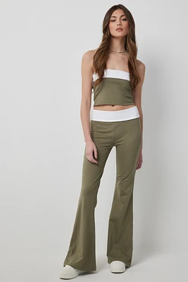 Ardene Foldover Flare Leggings in Khaki | Size | Spandex/Cotton