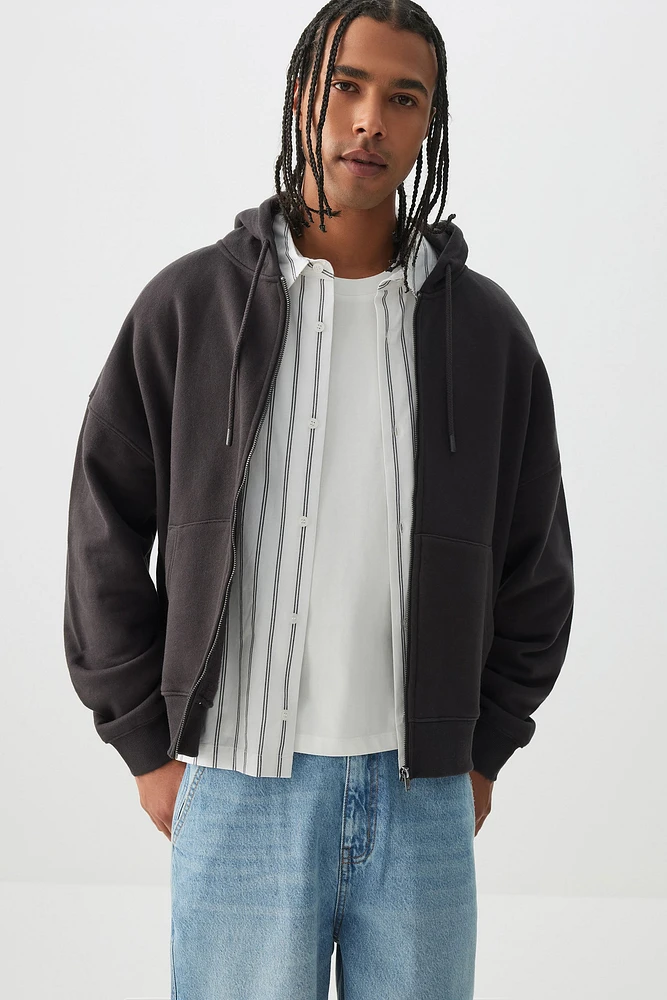 Ardene Man Zip Up Hoodie For Men in Black | Size Medium | 100% Cotton | Fleece-Lined