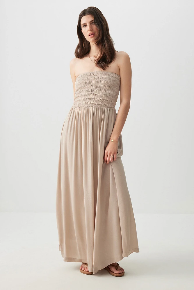 Ardene Crinkle Maxi Tube Dress in Beige | Size XS | Rayon