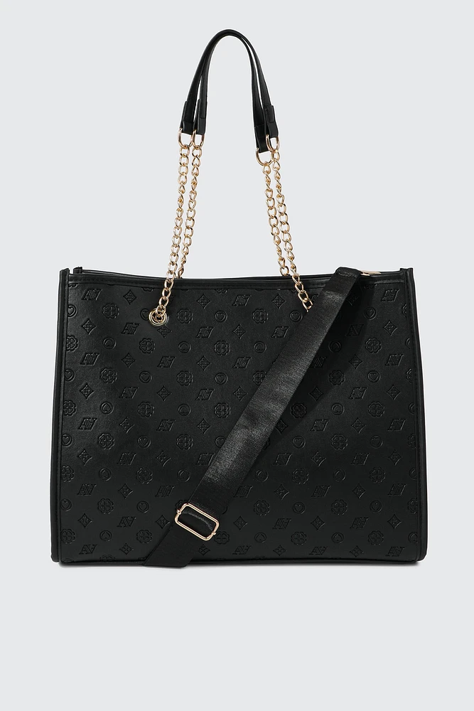 Ardene Monogram Tote Bag in | 100% Recycled Polyester/Faux Leather | Eco-Conscious