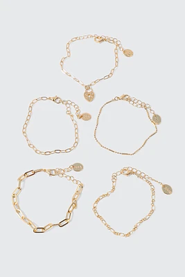 Ardene 5-Pack of Chain Bracelets with Padlock Charm in Gold