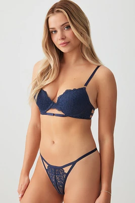 Ardene Lace Cheeky Panty Panty in Dark Blue | Size Large | Nylon/Spandex