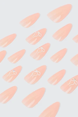 Ardene 20-Pack Fake Nails with Bow Details in Beige