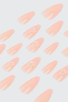 Ardene 20-Pack Fake Nails with Bow Details in Beige
