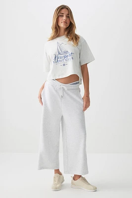 Ardene Wide Leg Pull On Capris in Light Grey | Size | Polyester/Elastane