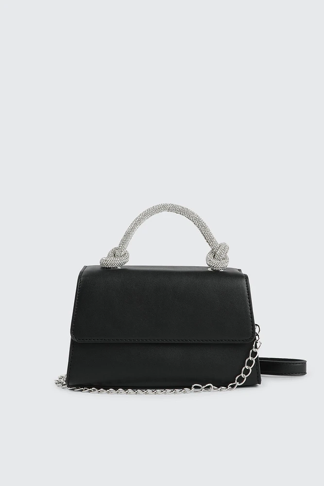 Ardene Knotted Strap Evening Bag in Black | Faux Leather/Polyester
