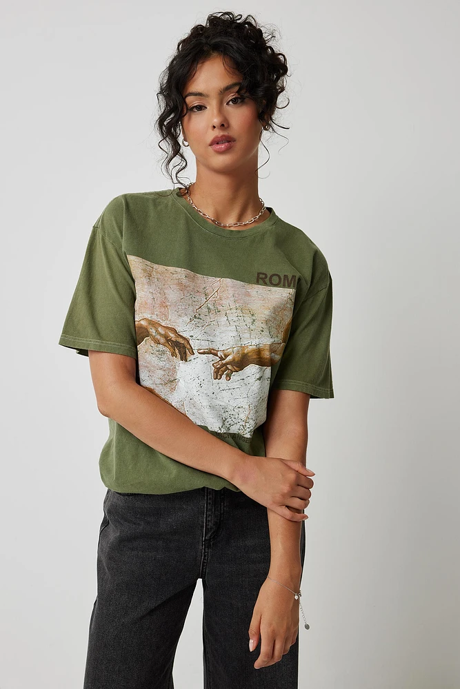 Ardene Roma Graphic T-Shirt in Khaki | Size Medium