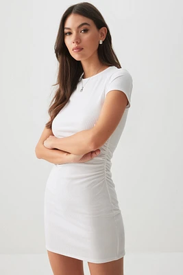 Ardene Ruched Mini Dress in White | Size | Polyester/Elastane/Viscose