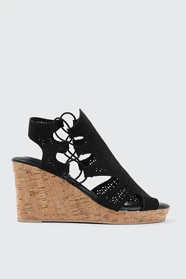 Ardene Cork Wedge Sandals in Black | Size | Faux Suede | Eco-Conscious