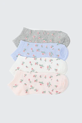 Ardene 4-Pack Floral Ankle Socks in Light Pink | Polyester/Spandex