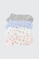 Ardene 4-Pack Floral Ankle Socks in Light Pink | Polyester/Spandex