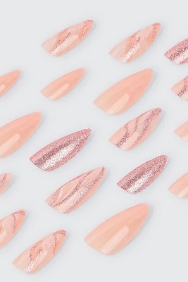 Ardene 20-Pack Glitter Almond Fake Nails in Medium Pink