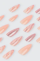 Ardene 20-Pack Glitter Almond Fake Nails in Medium Pink