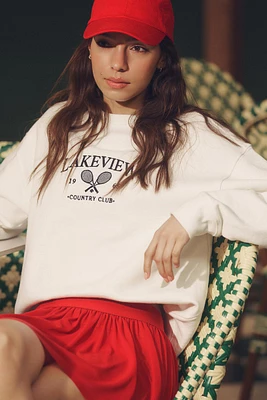 Ardene Unisex Tennis Club Sweatshirt in White | Size | Cotton | Eco-Conscious