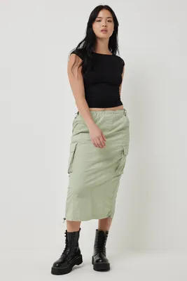 Ardene Long Cargo Skirt in Light | Size | Spandex/Cotton