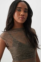Ardene Crop Lace Short Sleeve Top in | Size | Nylon/Elastane