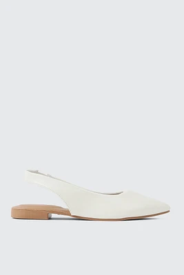 Ardene Pointed Toe Slingback Flats in White | Size | Faux Leather | Eco-Conscious