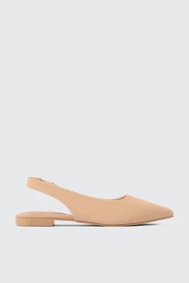 Ardene Pointed Toe Slingback Flats in Beige | Size | Faux Leather | Eco-Conscious